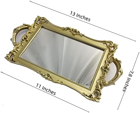 Small Rectangle Decorative Mirror Tray, French Style, Makeup Organizer, Jewelry Organizer, Serving Tray, 13"x 7.8", Golden Blue - Image 6