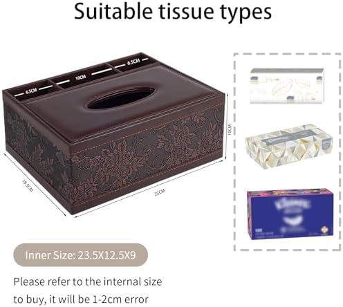 Tissue Box Cover Rectangle Retro Tissue Box Holder PU Leather Facial Tissues Organizer,Multifunctional Remote Control Stationery Storage Box,Home Office Supplies Car Napkin Caddy - Image 5