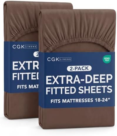 CGK Linens 2 Pack Extra Deep Twin Fitted Sheets - Brown by CGKUnlimited