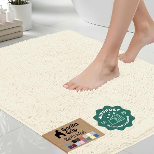 GORILLA GRIP Bath Rug Mat for Bathroom, Thick Chenille, 30x20 Ivory Cream by GorillaGrip
