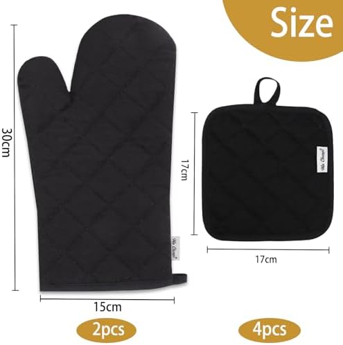 Oven Mitts and Pot Holders Sets,6 Pcs Oven Mitts and Potholders with Recycled Cotton High Heat Resistant Extra Thick Long Oven Mitts for Cooking(Black) - Image 3