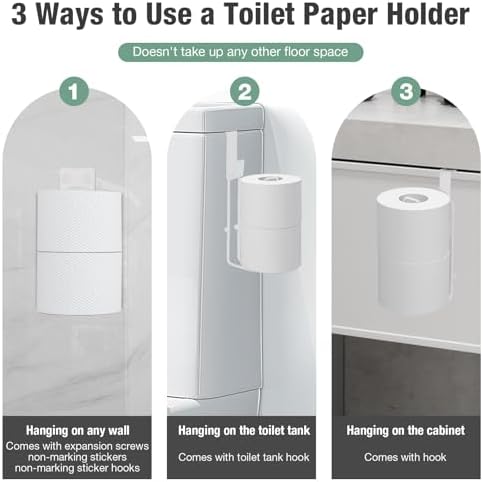 Tokokimo Toilet Paper Storage, Wall Mount Toilet Paper Holder Self Adhesive for 2 Roll Tissue, Over The Tank Toilet Paper Holder Stainless Steel for Bathroom Storage, RV (White 1Pcs) - Image 3