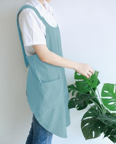 NEWGEM Japanese Cotton Linen Cross Back Cooking Apron for Women Men with Pockets Cute for Baking Kitchen - Image 4