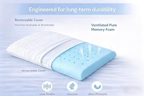 DLIGHT BD 3.2" Slim Stomach Sleeping Gel Memory Foam Pillow-Thin, Flat, Soft Yet Supportative for Belly, Back& Stomach Sleepers - Image 2