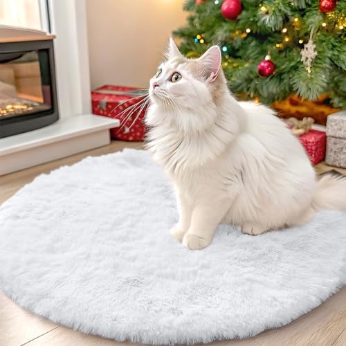 OLANLY White Round Rugs for Bedroom - Machine Washable, 2 ft Circle Area Rugs for Living Room, Soft and Fluffy Shaggy Carpet for Teen Girls and Boys, Nursery Rooms, Dorms, Home Decor Aesthetic by OLANLY