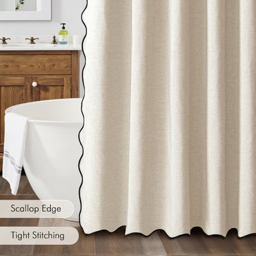 MIULEE 72"x84" Extra Long Scalloped Linen Shower Curtain Cream Beige - Image 5