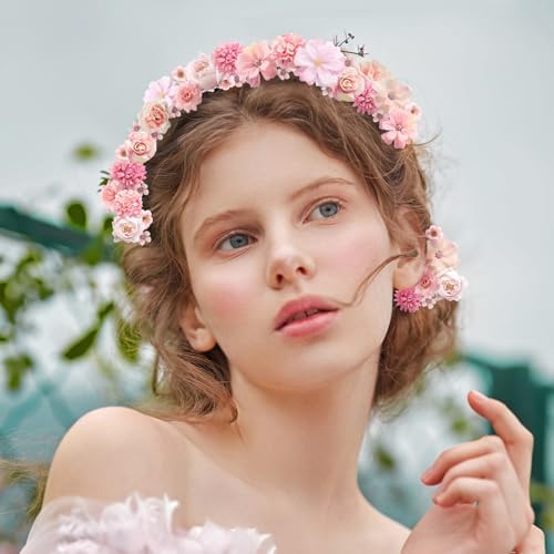 rongflower Faux Flower Heads Small Silk Artificial Flower DIY Fake Mini Flowers Rose Daisy Multicolor Flowers Craft Supplies for Wedding Party Wreath Graduation Season Party Home Decor (45, Pink) - Image 3
