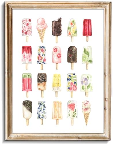 uniro Watercolor Ice Cream Wall Art Vintage Ice Cream Art Prints Colourful Fruit IceCream Wall Art Painting Farmhouse Home Kitchen Canvas Wall Decor Nursery WallArt-8x10 '' Unframe by uniro