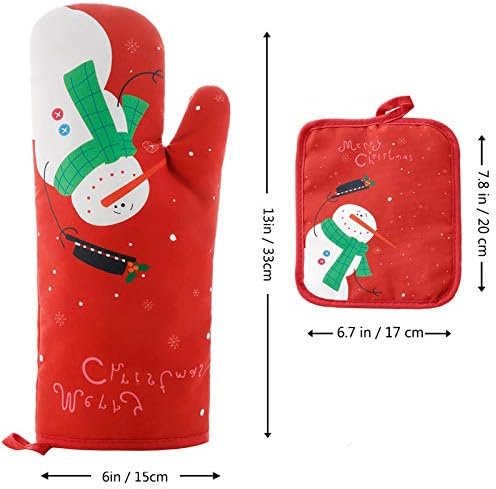 Oven Mitts and Potholders BBQ Gloves-Oven Mitts and Pot Holders with Recycled Infill Silicone Non-Slip Cooking Gloves for Cooking Baking Grilling (4-Piece Set) (Red Christmas Snow) - Image 5