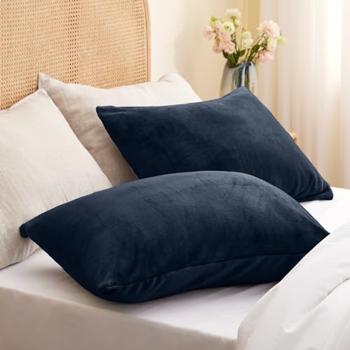 BEDELITE Flannel Pillowcases Standard Set of 2, Navy, 20x26 Inches - Image 2