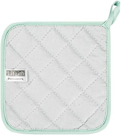 100% Cotton Kitchen Everyday Basic Terry Pot Holder Heat Resistant Coaster Potholder for Cooking and Baking Set of 5 Mint Green - Image 4