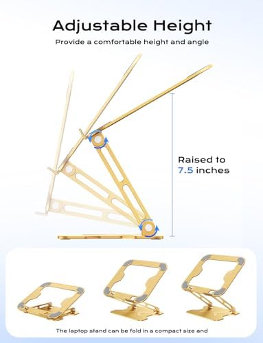 JCZT Adjustable Laptop Stand for Desk, Metal Foldable Laptop Riser, Gold - Image 3