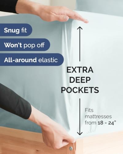 CGK Linens 2 Pack Extra Deep Full Fitted Sheets - Ice Blue - Image 2