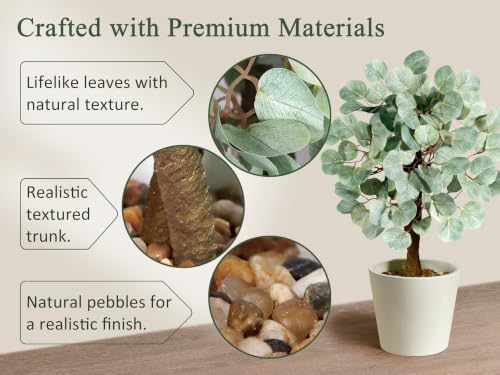 Faux Eucalyptus Stems Bonsai Tree in Pot, Artificial Plants Indoor 15 in - Image 3