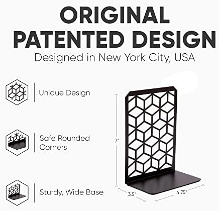 Geomod 3D Cube Black Metal Bookends Decorative for Heavy Books - Sturdy Boho Book Stops - Minimal Book Shelf Stopper - Durable Office Bookends - Weighted Metal Book Holders - 7x4.75 Inches - 2 Pair - Image 5