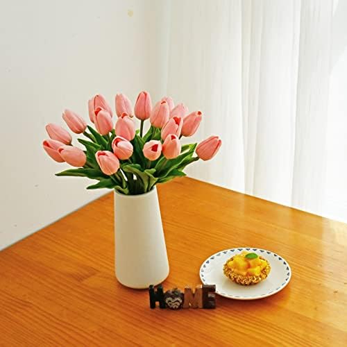ONLY ART Artificial Light Pink Tulips 20 Pcs – 13.5 Inch PU Faux Flowers with Bendable Stems for Home Décor, Wedding Centerpieces, DIY Floral Arrangements, New Year and Valentine's Day - Image 5