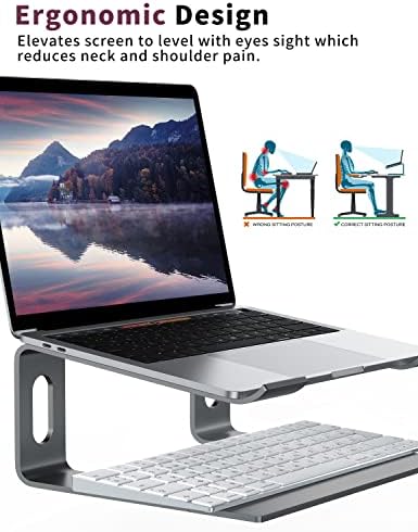ALASHI Ergonomic Laptop Stand, Aluminum Desk Riser, 10-15.6", Grey - Image 3