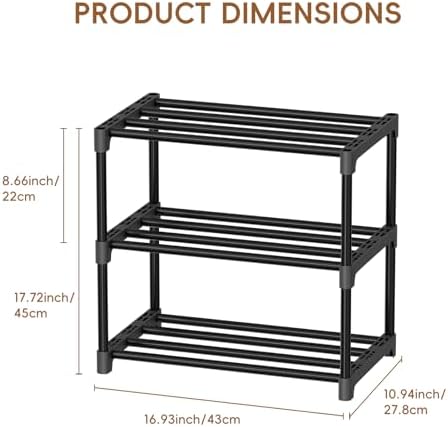 Standard Shoe Rack 3-Tier 17 Inches Wide, Free Standing Shoe Organizer Shelf Ideal for Home Entryway Closet & Garage Balcony | Black - Image 2