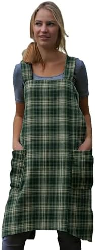 Larmliss Women's Pinafore Square Apron Baking Cooking Gardening Works Cross Back Cotton/Linen Blend Dress with 2 Pockets by Unknown