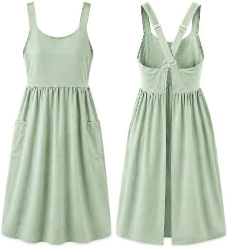 Cotton Linen Apron Cross Back Apron for Women with Pockets Pinafore Dress by Uaussi