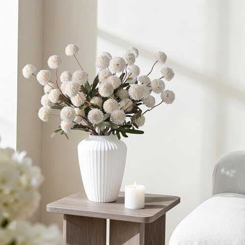 HyeFlora 8 Pcs Fake Mums Kiku Flowers Artificial Bulk, White Faux Silk Flower Arrangements Decor Floral Centerpieces for Tables Artificial Fall Flowers for Vase DIY Bouquet Coffee Dining Home - Image 7