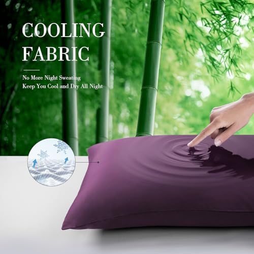 WishSmile Cooling Queen Pillowcases Set of 2 Breathable Cool Silky Soft Rayon Derived from Bamboo Fabric, Moisture Wicking for Hot Sleepers, Hair and Skin Friendly, Dark Purple, 2 Pack, 20x30IN - Image 3