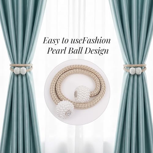 6 Pack Grey Magnetic Curtain Tiebacks with Decorative Pearl, 18.9 inch Curtain Holdbacks for Drapes, Strong Magnet Curtain Holders for Window Treatments, Home and Office Decor - Image 2