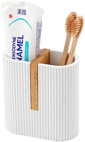 Toothbrush Holders for Bathroom, Bamboo Electric Toothbrush Stand, White by rejomiik