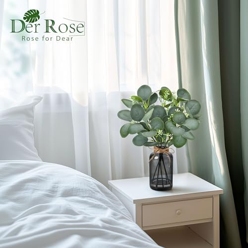 Der Rose 13.5" Sage Green Faux Eucalyptus in Black Vase for Bathroom Decor - Image 4