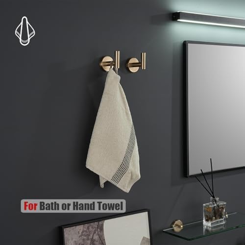 JQK Bathroom Towel Hook Champagne Bronze, Coat Robe Clothes Hook for Bathroom Wall Mounted (Pack of 2), SUS 304 Stainless Steel 0.8mm, TH100-CB-P2 - Image 6