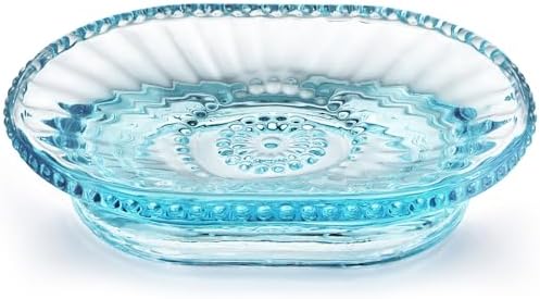 Glass Soap Dish, Vintage Embossed Bar Soap Holder, Decorative Soap Saver Tray for Shower, Bathtub, Bathroom and Kitchen Sink - Image 2