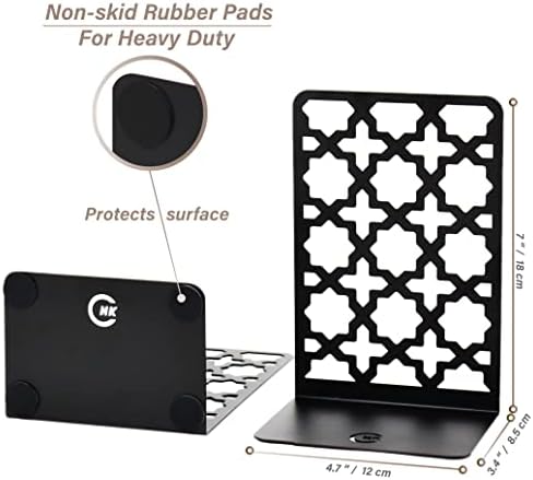CNK Book Ends Bookends for Decorative Books Holder Bookend Shelves End Hold Heavy Duty Holders Stoppers Metal Stopper Cute Boho Bookshelf Holds Cookbook Office Home Set of 2 Bookends Pair Black - Image 5
