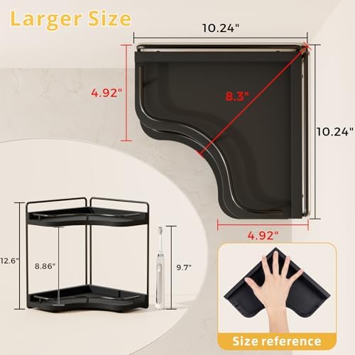 2-Tier Corner Bathroom Counter Organizer, Larger Size, Black - Image 3