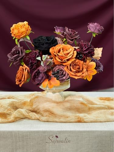 Serwalin Orange Purple Artificial Fall Flowers Combo, Fake Silk Flowers - Image 5