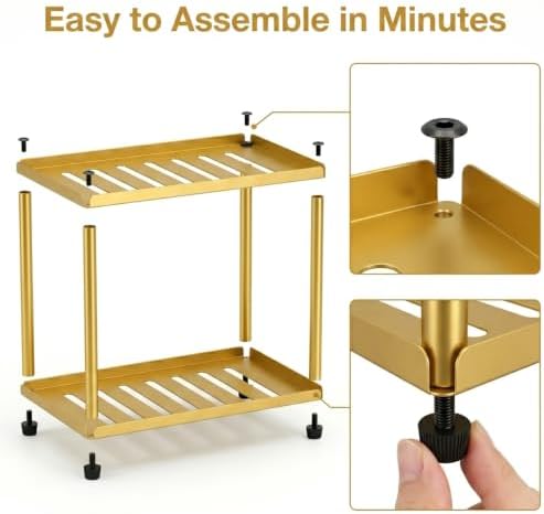 2 Tier Bathroom Counter Organizer, Rectangular Vanity Organizer Shelf, Skincare and Makeup Countertop Storage Rack for Kitchen, Bathroom, Bedroom Gold - Image 5