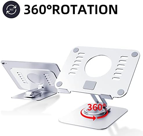 Swivel Tablet Holder, 360 Rotating Foldable Stand, Adjustable Aluminum Drawing Stand for Surface Pro/iPad Pro/Galaxy Tab, Monitor 4-14", Silver - Image 3