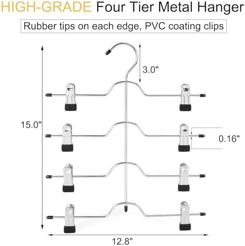 TOPIA HANGER 4 Tier Metal Skirt Hangers with Clips 80% Space Saving 4 Pack - Image 5