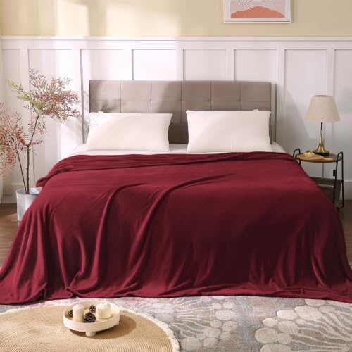 BEDELITE Fleece Blanket Soft Plush King Size Bed Blanket Burgundy 108"x90" - Image 2