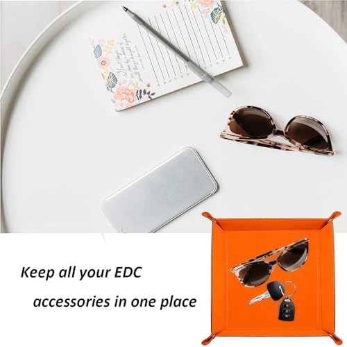 Valet Tray Desktop Storage Organizer – Vegan Leather Catchall Bedside Vanity Tray Nightstand Caddy Holder for Remote Controller, Watch, Keys, Phone, Wallet, Coin, Jewelry, Marble Brown - Image 3