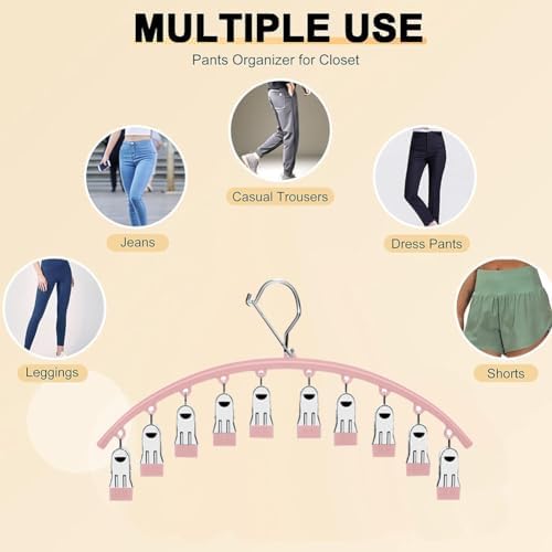 Legging Organizer for Closet,Upgrade Skirt Pants Hangers with Clips, Metal Yoga Pants Hangers 5 Pack w/10 Clips,Hangers Space Saving Closet Organizers w/Rubber Coated Closet Organizers(Pink), PH105 - Image 4