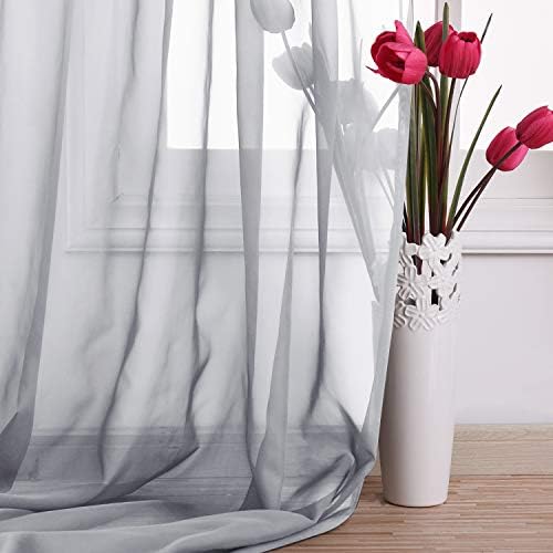 NICETOWN Sheer Window Scarfs W60 x L216 for Normcore Design, Voile Textured Sheer Curtains Easy to Concave Shape for Boys/Seniors, 2 Panels, Light Grey - Image 4