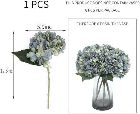 Kimura's Cabin 6pcs Silk Hydrangeas Artificial Flowers,Deep Lake Blue - Image 2