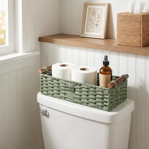 Sage Green Toilet Tank Basket, Back of Toilet Storage - Image 5
