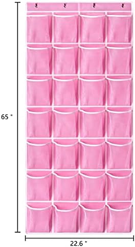 KEEPJOY 28 Pocket Over The Door Shoe Organizer, 2Pack Hanging Shoe Organizer for Door, Hanging Door Shoe Holder Rack with Mesh Pockets Large Size 65 x 23 inch (Pink-2Pack) - Image 2