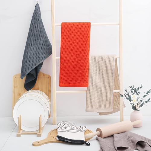 Homaxy 100% Cotton Waffle Weave Kitchen Dish Towels 4-Pack, Beige - Image 6