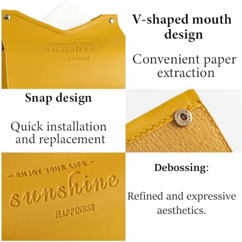 Tissue Box Cover Rectangle, Premium PU Leather Minimalist Tissue Holder with Snap Closure, Modern Decorative Tissue Dispenser for Bathroom Vanity, Bedroom Nightstand, Living Room & Office (Orange) - Image 4