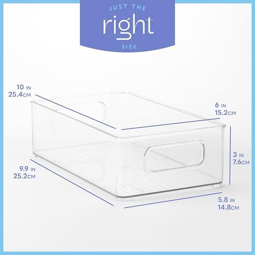 primebox 6 Pack Clear Plastic Organizing Container with Integraged Handles for Home Organization for Kitchen, Pantry, Fridge, Freezer, Cabinet,Bathroom, Stackable. 10"x6"x3" - Image 3