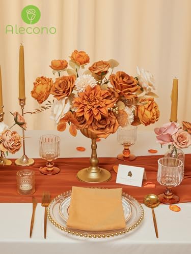 Alecono Orange Artificial Flowers, Silk Fake Fall Floral Set - Image 6