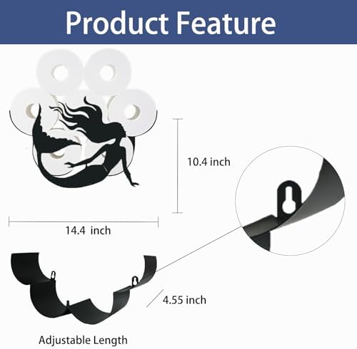 Mermaid Toilet Tissue Holder,Animal Paper Holders,Decorative Metal Papers Holder,Funny Toilet Animal Storage for Bathrooms,Bathroom Paper Organizer for Extra 8 Rolls Wall Mounted Art Decor - Image 2