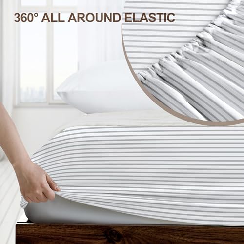 FreshCulture Twin XL Fitted Sheet Only - Hotel Quality Fitted Sheet Twin XL Size - Ultra Soft & Breathable - Brushed Microfiber - Deep Pocket - Cooling Fitted Sheets for Twin XL Size Bed (Stripe Grey) - Image 3